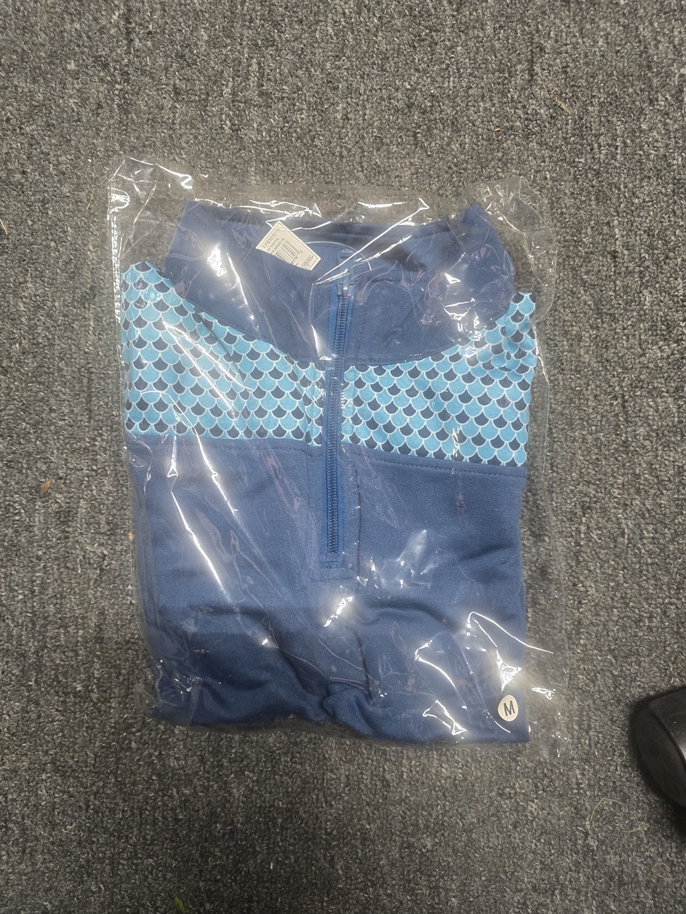 Kids Long Sleeve Rash Guard Top in Navy with Aqua Scale Print